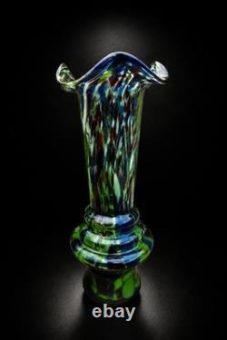 Vase-sculpture vintage en verre d’art soufflé à la main, style Murano massif, multicolore