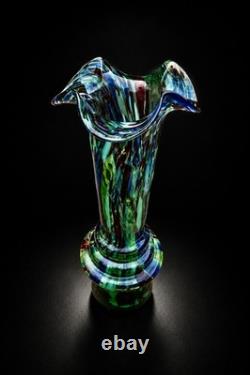 Vase-sculpture vintage en verre d’art soufflé à la main, style Murano massif, multicolore