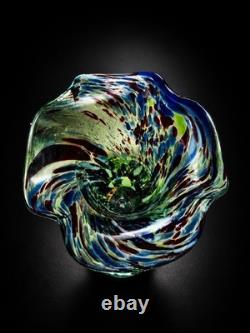 Vase-sculpture vintage en verre d’art soufflé à la main, style Murano massif, multicolore