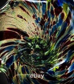 Vase-sculpture vintage en verre d’art soufflé à la main, style Murano massif, multicolore