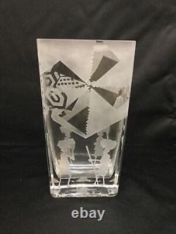 Vase signé par l'artiste gravé avec un design africain géométrique tribal en verre d'art