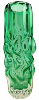 Vase tchèque en verre d’art vert. Pavel Hlava. Années 1960. Design iconique. Le Cerveau