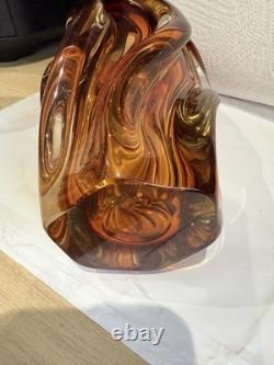 Vase torsadé en verre artistique vintage Josef Hospodka pour Chribska Amber
