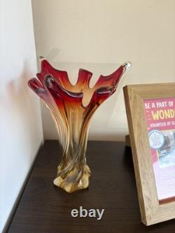 Vase torsadé vintage MURANO en verre d'art Fratelli Toso soufflé à la main, 10,5 po de haut, Italie