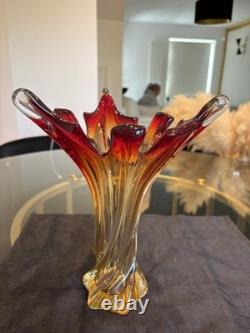 Vase torsadé vintage MURANO en verre d'art Fratelli Toso soufflé à la main, 10,5 po de haut, Italie