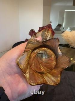 Vase torsadé vintage MURANO en verre d'art Fratelli Toso soufflé à la main, 10,5 po de haut, Italie