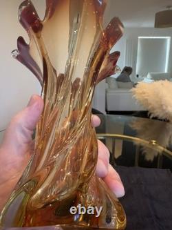 Vase torsadé vintage MURANO en verre d'art Fratelli Toso soufflé à la main, 10,5 po de haut, Italie