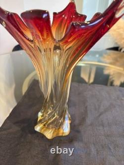 Vase torsadé vintage MURANO en verre d'art Fratelli Toso soufflé à la main, 10,5 po de haut, Italie