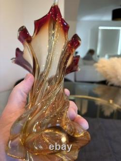 Vase torsadé vintage MURANO en verre d'art Fratelli Toso soufflé à la main, 10,5 po de haut, Italie
