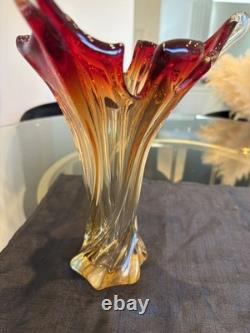 Vase torsadé vintage MURANO en verre d'art Fratelli Toso soufflé à la main, 10,5 po de haut, Italie