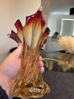 Vase torsadé vintage MURANO en verre d'art Fratelli Toso soufflé à la main, 10,5 po de haut, Italie