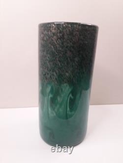 Vase vintage en verre Strathearn des années 1960 avec inclusions de cuivre, saumon bondissant, marque Pontil