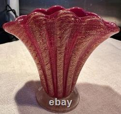 Vase vintage en verre d’art Murano Barovier & Toso Cordonato D’Oro feuille d’or Italie