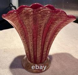 Vase vintage en verre d’art Murano Barovier & Toso Cordonato D’Oro feuille d’or Italie