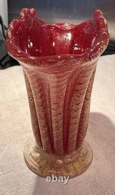 Vase vintage en verre d’art Murano Barovier & Toso Cordonato D’Oro feuille d’or Italie