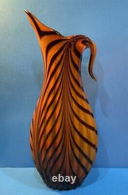 Vase vintage en verre soufflé à la main avec rayures de tigre