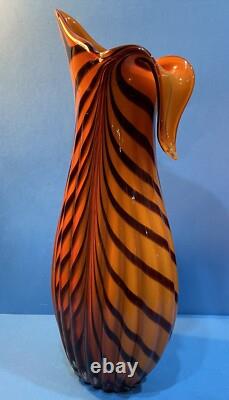 Vase vintage en verre soufflé à la main avec rayures de tigre