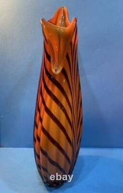 Vase vintage en verre soufflé à la main avec rayures de tigre