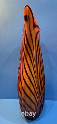 Vase vintage en verre soufflé à la main avec rayures de tigre