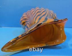 Vase vintage en verre soufflé à la main avec rayures de tigre