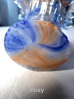 Vase vintage luxueux en verre d’art Murano multicolore avec dominante bleu doux