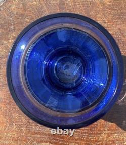 Vase vintage scandinave en verre bleu 20 cm style Riihimaki MCM années 60