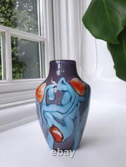 Vase vintage soufflé à la main, double contraste, unique, non signé