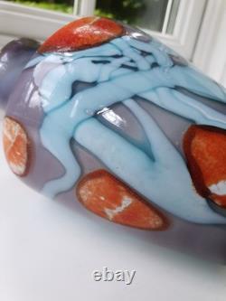 Vase vintage soufflé à la main, double contraste, unique, non signé
