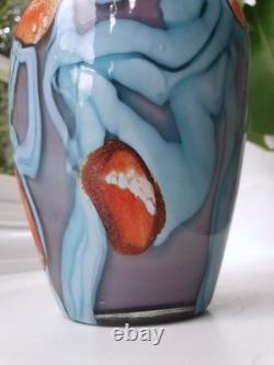 Vase vintage soufflé à la main, double contraste, unique, non signé