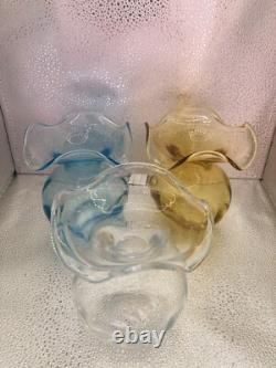 Vases 3 Viteri Hibiscus en verre artistique soufflé à la main, bord froncé, italien, neuf, inutilisé