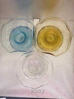 Vases 3 Viteri Hibiscus en verre artistique soufflé à la main, bord froncé, italien, neuf, inutilisé