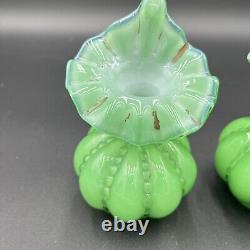 Vases en forme de melon Jack-in-the-pulpit perles vertes Fenton 5 1/4 en excellent état A+++
