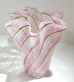 Venini En Verre De Murano Italien Latticino Art Grande Taille Vase 1940 Circa