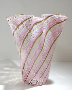 Venini En Verre De Murano Italien Latticino Art Grande Taille Vase 1940 Circa