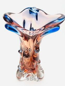 Verre Art Murano Superbe Lumpy Arbre Vase Sculpture Ambre Bleu Violet 13x7