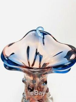 Verre Art Murano Superbe Lumpy Arbre Vase Sculpture Ambre Bleu Violet 13x7