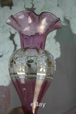 Verre D'art Magnifique Paire Antique Bohême Vases Émaillés 1930 Floral