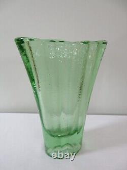 Verre D'art Recyclé De Vase Aurora Vert, 9 1/4, Signé