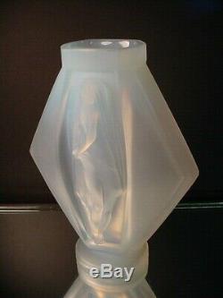 Verre Rare Etling 10 Ht. Lucille Sevin Opalescent Drapée Nu Vase # 38 Art Déco