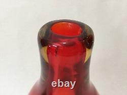 Verre Rouge Orange Vintage Murano Lourd Art Vase Withtwisted Noir Et Blanc Fil