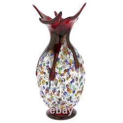 VerreDeVenise Vase Amphore Épineux en Verre d'Art Millefiori Rouge