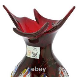VerreDeVenise Vase Amphore Épineux en Verre d'Art Millefiori Rouge