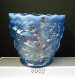 Very Rare Vintage Blue Fenton Art Glass Carnival Sirène Planter/vase Signé