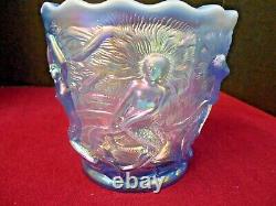 Very Rare Vintage Blue Fenton Art Glass Carnival Sirène Planter/vase Signé