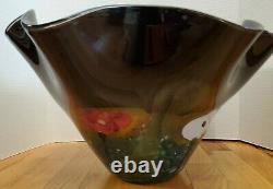 Vieille Main En Verre D'art Fluted Vase Black Poppies Murano -giletti 16 X 10