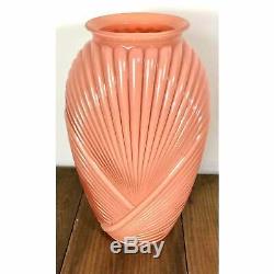 Vintage 13 Rétro Art Déco Des Années 80 Ondulé Peach Rose Pressé Vase En Verre