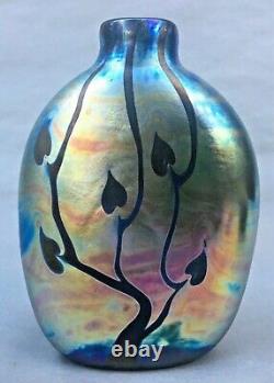 Vintage 1981 Kent Fiske Signé Art Glass Luminere Collection Vase Irisé