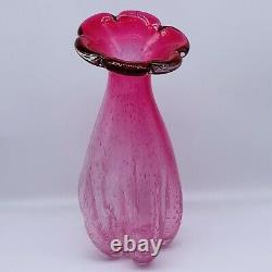 Vintage Art Verre À La Main Blown Bullicante Fleur Rose Top Deux Tons Vase 11t 5,5w