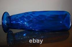Vintage Blenko Art Glass Huge Blue Vase Hand Blown By Joel Myers Années 1960