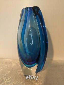 Vintage Des Années 1960 Murano Flavio Poli Sommerso Art Vase Ailé En Verre Deep Rich Blue